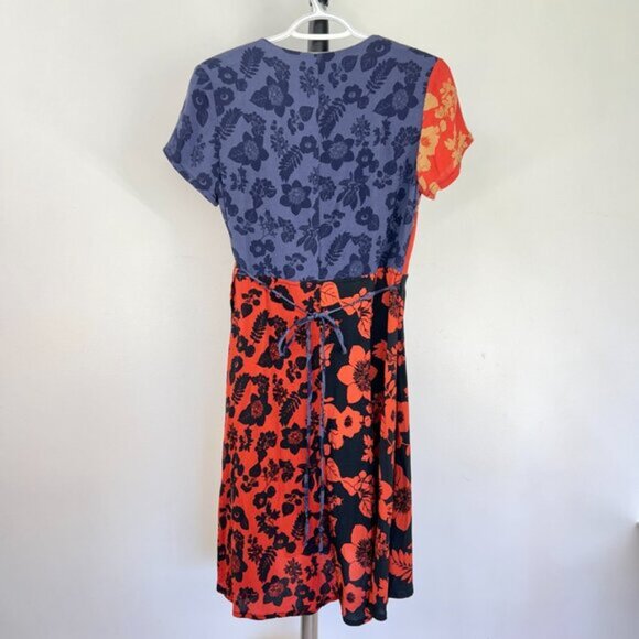 Sz EU40- Desigual Vevey Short Sleeve Abstract Floral Multicolor Midi Wrap Dress - Picture 6 of 16